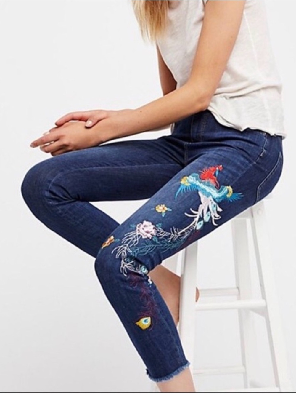 Free People Embroidered Bird Peacock Women's Jeans 27